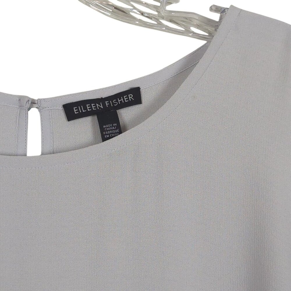 Eileen Fisher Blouse Womens Large Gray Silk Bell Sleeve Round Neck Tunic Top - Picture 5 of 16